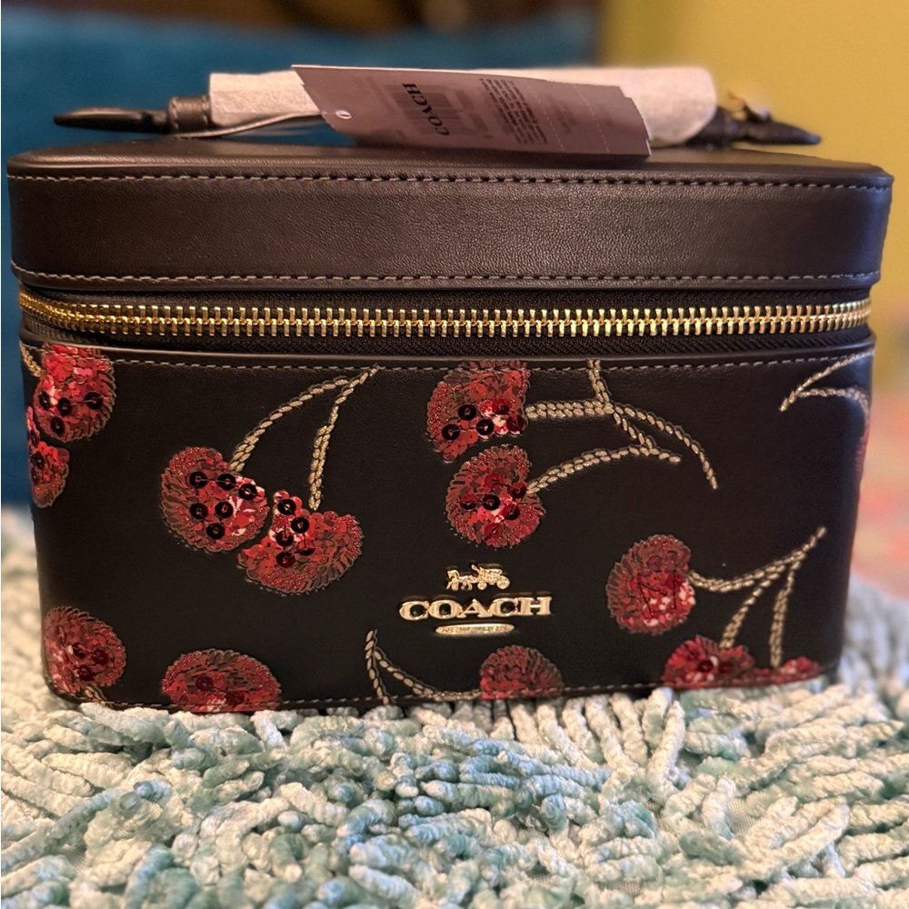 Coach Black Cherry Embroidered Cosmetic Case